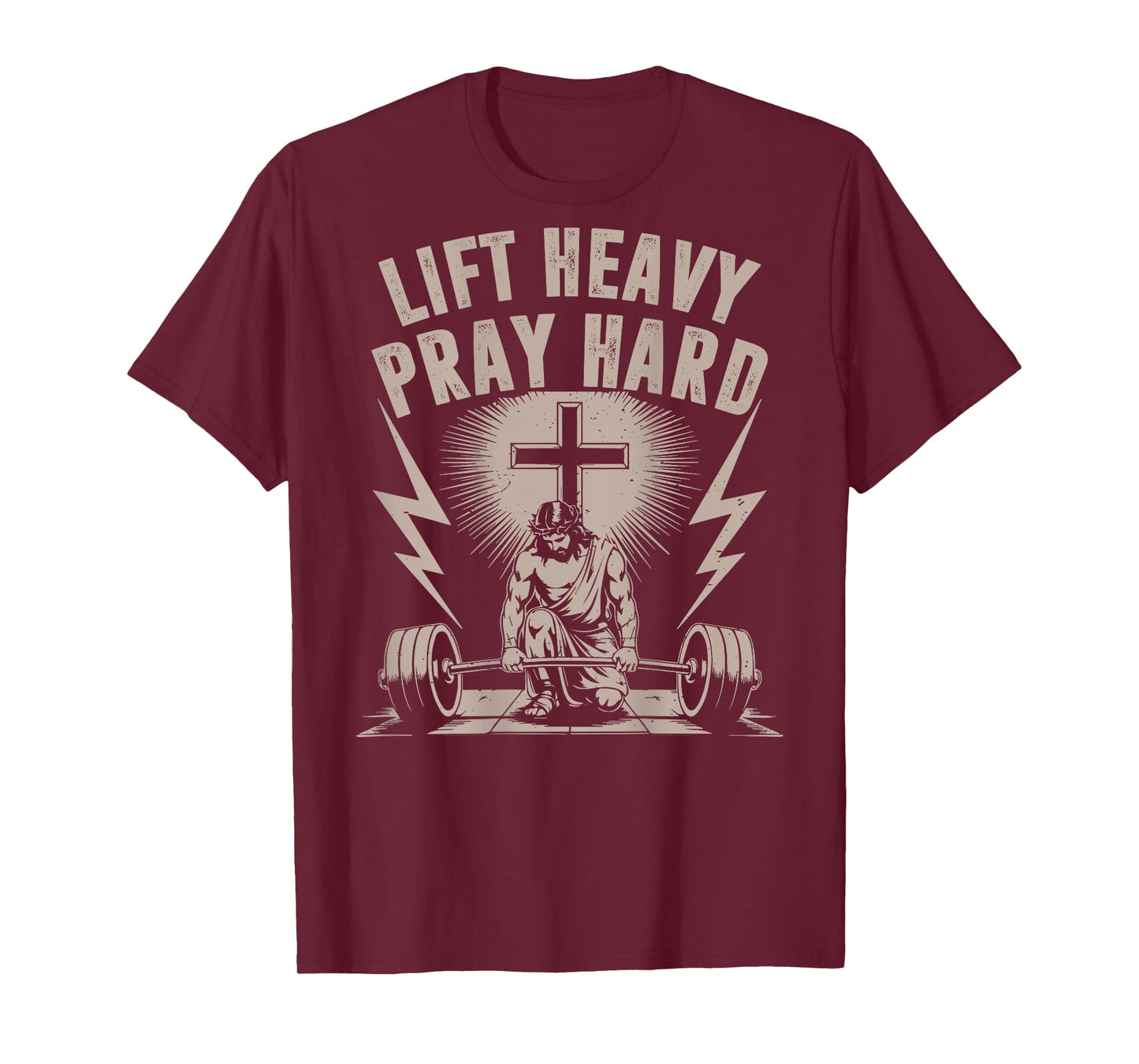 Men's Lift Heavy Pray Hard Christian Workout Jesus Gym Funny T-Shirt