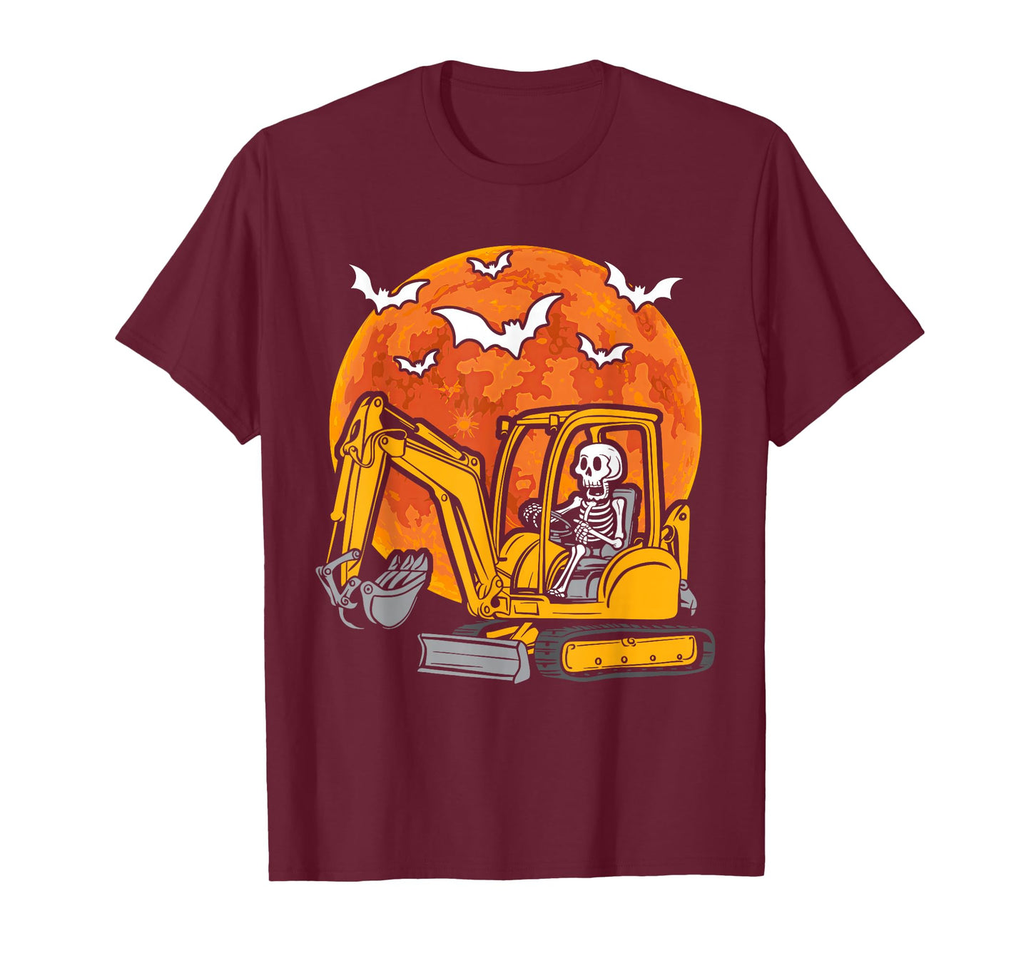 Skeleton Driving Truck Excavator Halloween Construction Kids T-Shirt