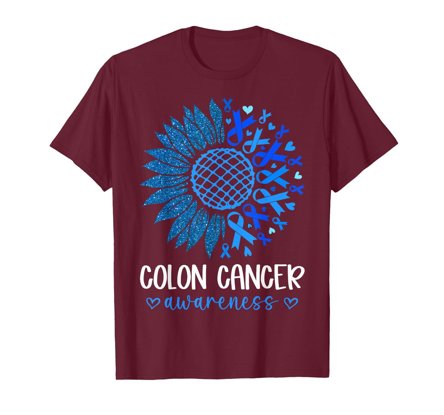 Blue Ribbon Sunflower Colorectal Colon Cancer Awareness T-Shirt