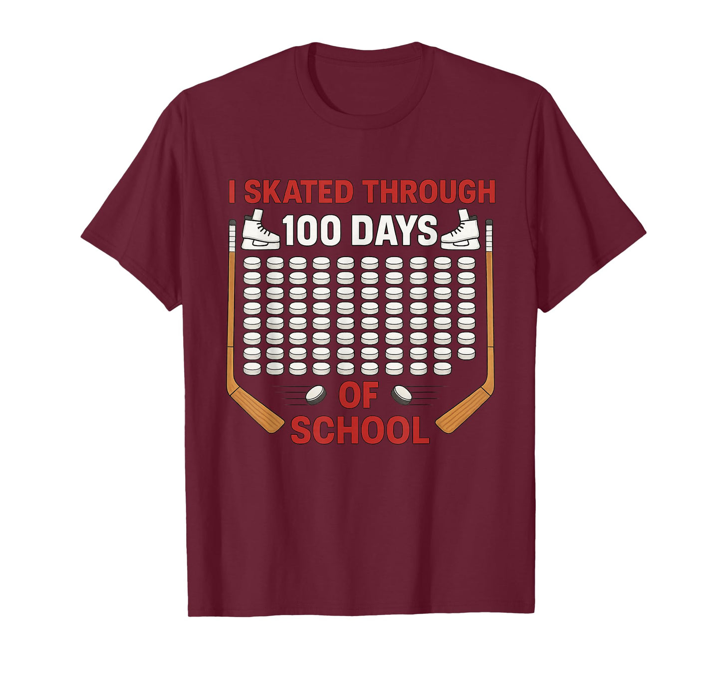 I Skated Through 100 Days of School Ice Hockey Fan 100th Day T-Shirt