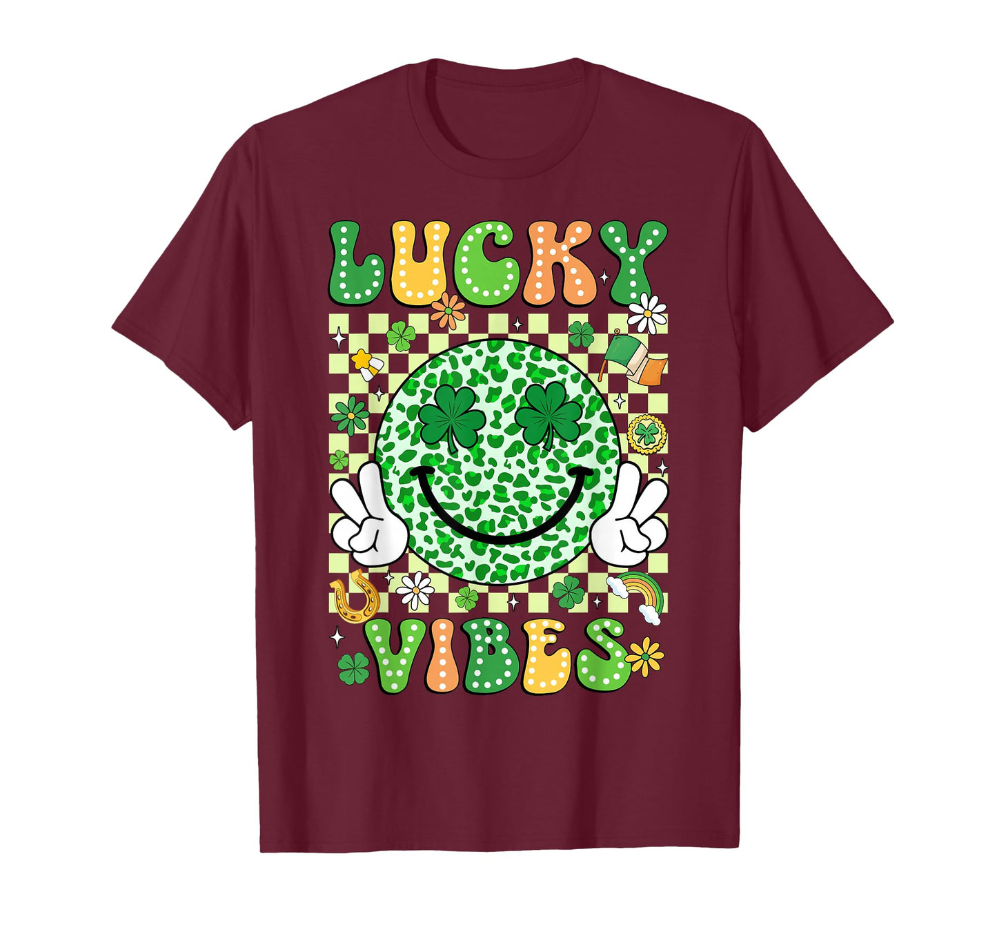 Groovy St Patricks Day Lucky Vibes Shamrock Women Men Kids T-Shirt