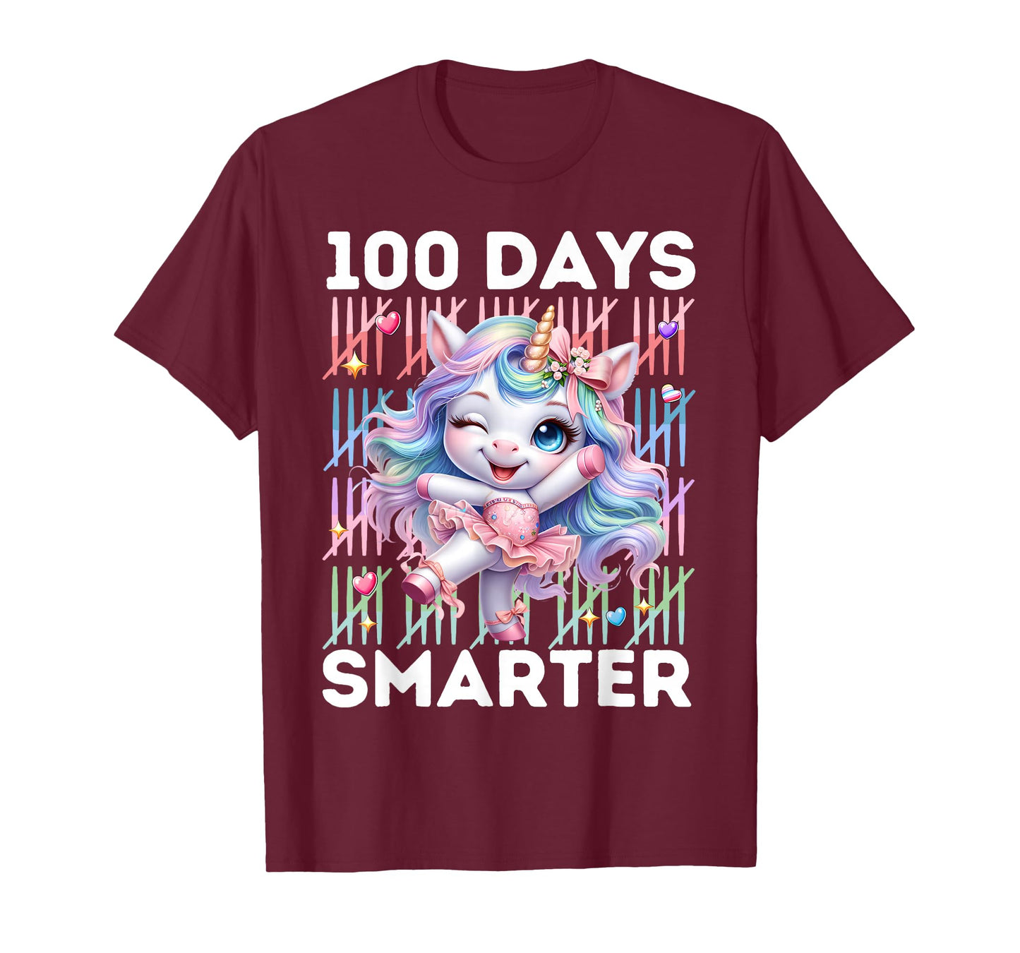 100 Days Smarter Kids 100th Day of School Unicorn Ballet T-Shirt
