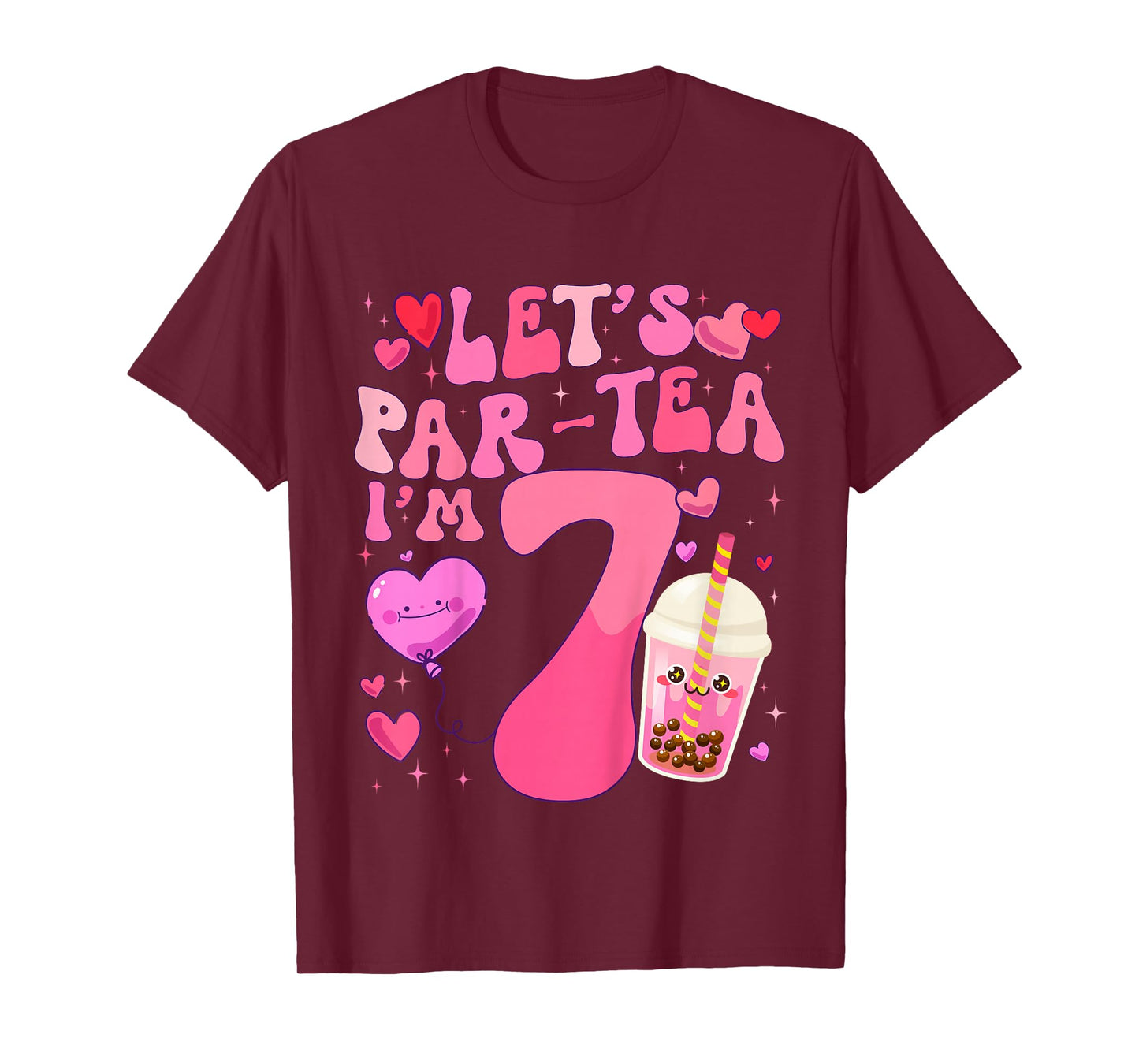 Let's Par-Tea I'm 7 Years Old 7th Birthday Bubble Boba Tea T-Shirt