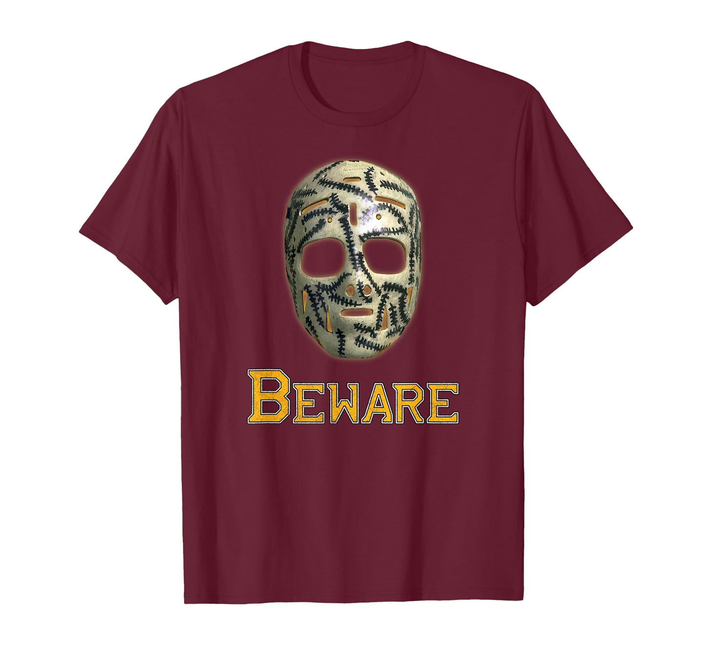 Classic 70s Hockey Mask Boston Cheevers Stitches Beware Game T-Shirt