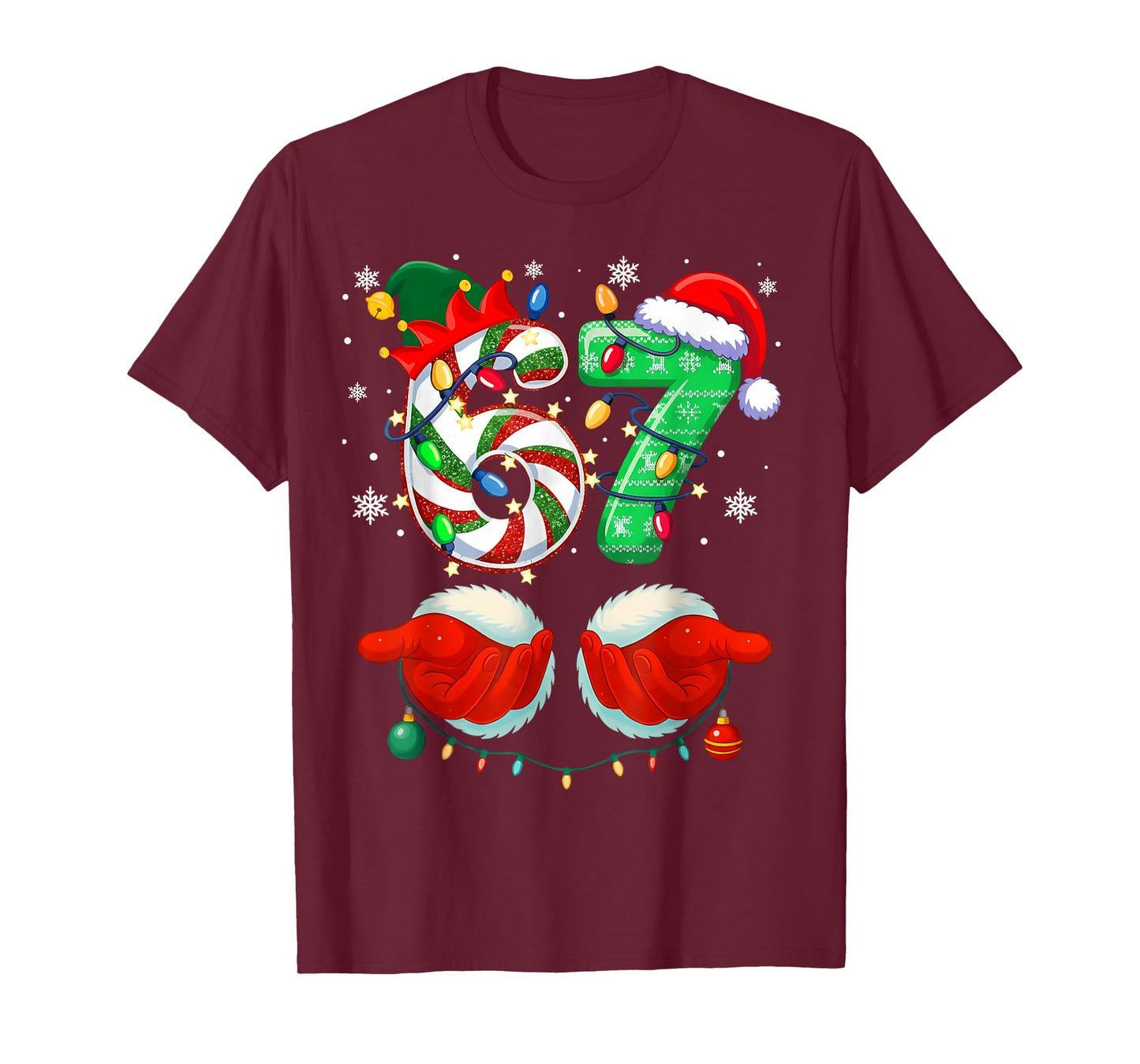 Six Seven 6 7 Meme Christmas Xmas Funny Elf 67 Kids Teens T-Shirt