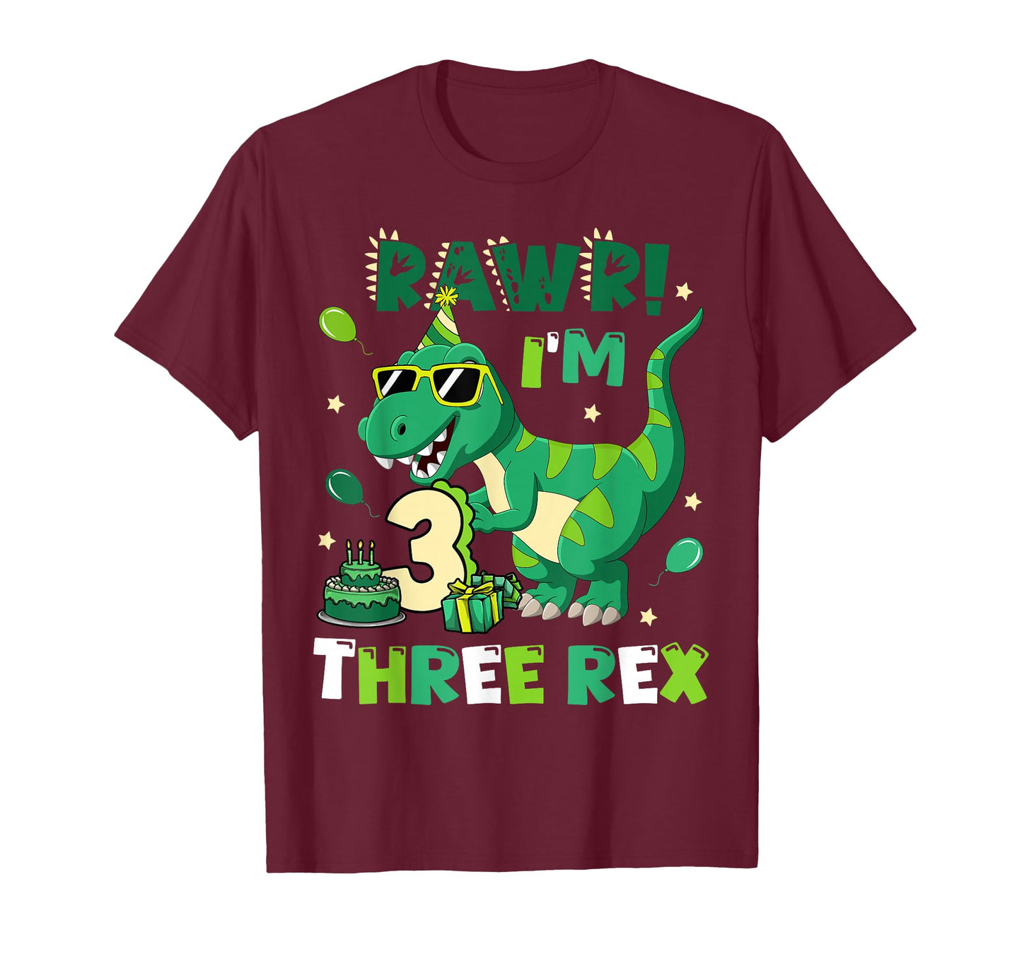 Kids Three Rex Birthday Party Outfit Dinosaur 3 Year Old Boy T-Shirt