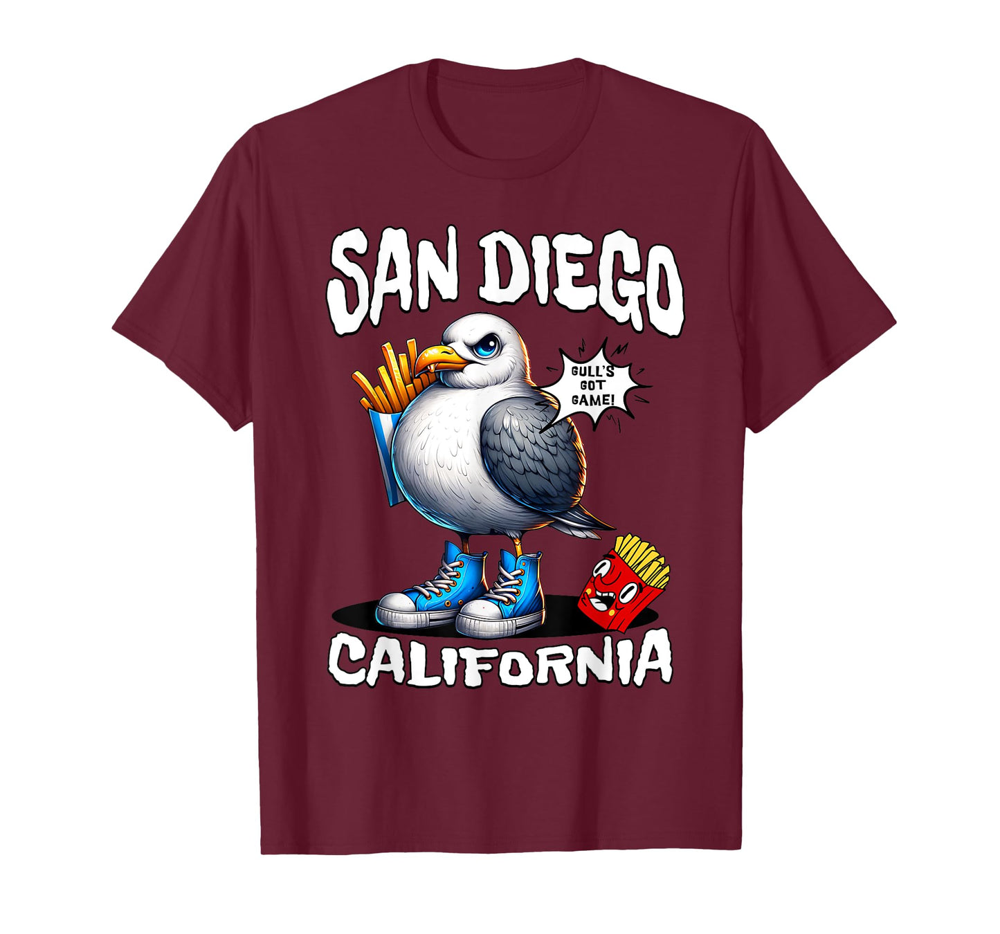 San Diego California Seagull French Fries Funny Souvenir T-Shirt