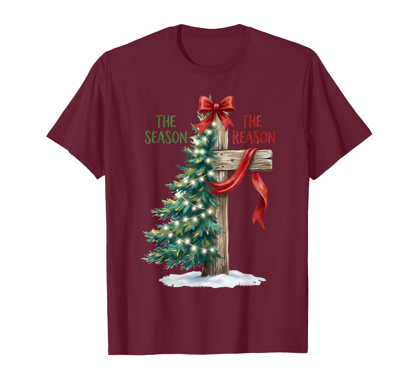 Christmas Tree The Season Jesus Cross The Reason Xmas T-Shirt