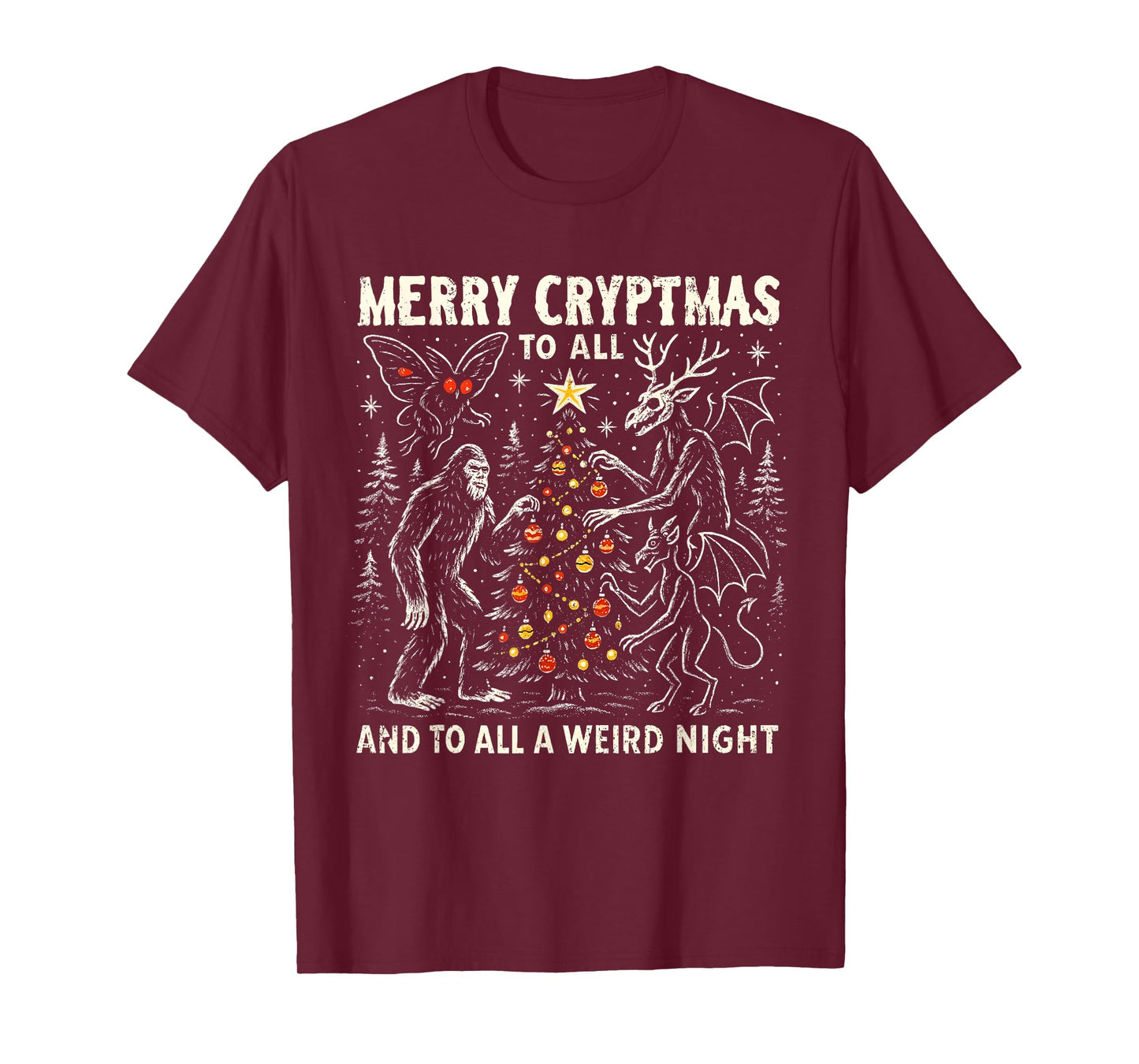Merry Cryptmas Weird Night Cryptid Holiday Art T-Shirt