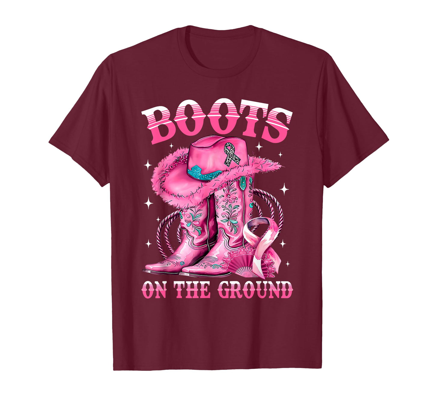 Boots On The Ground Cowgirl Western Breast Cancer Awareness T-Shirt