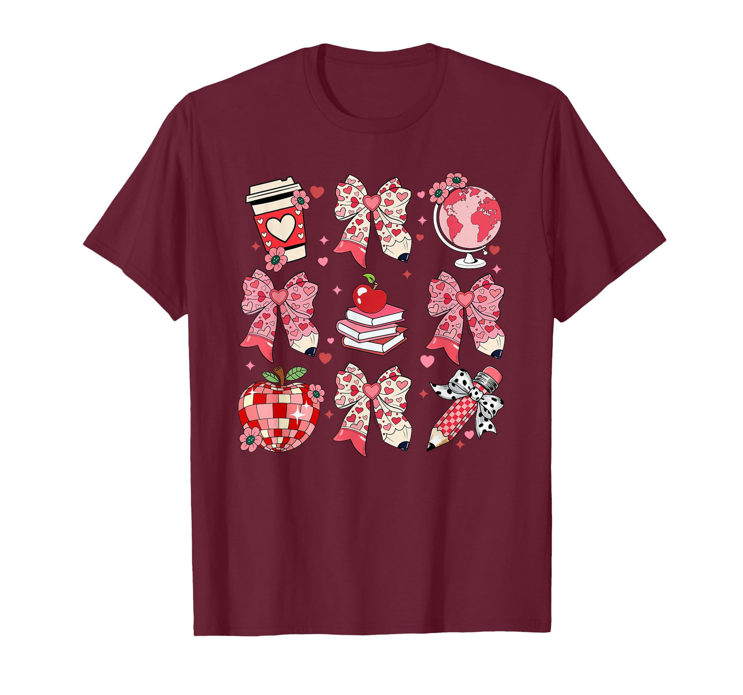 Coquette Bow Leopard Hearts Valentine Day Women Girl Girly T-Shirt