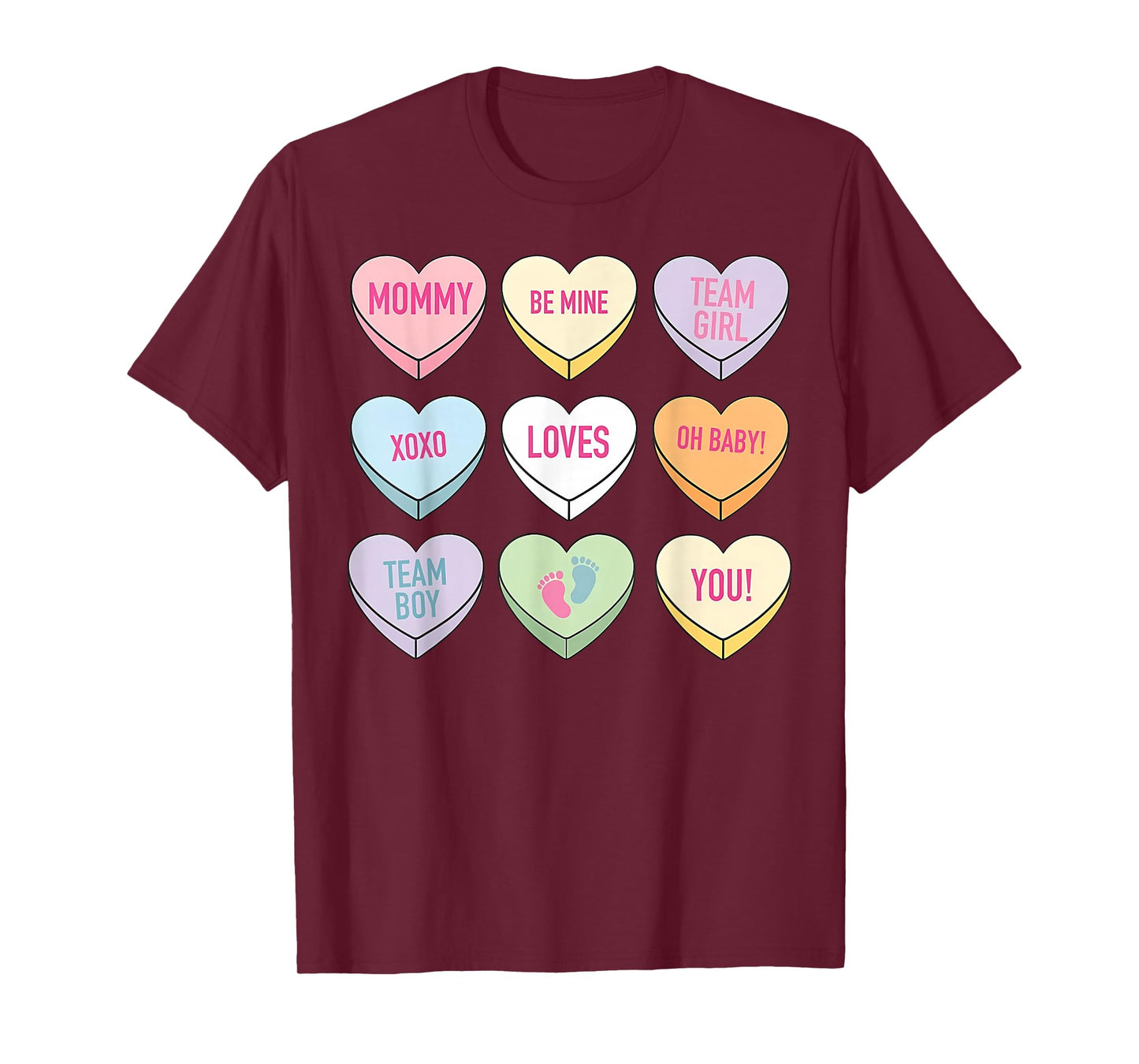 Valentines Gender Reveal Pink or Blue Mommy Candy Heart T-Shirt