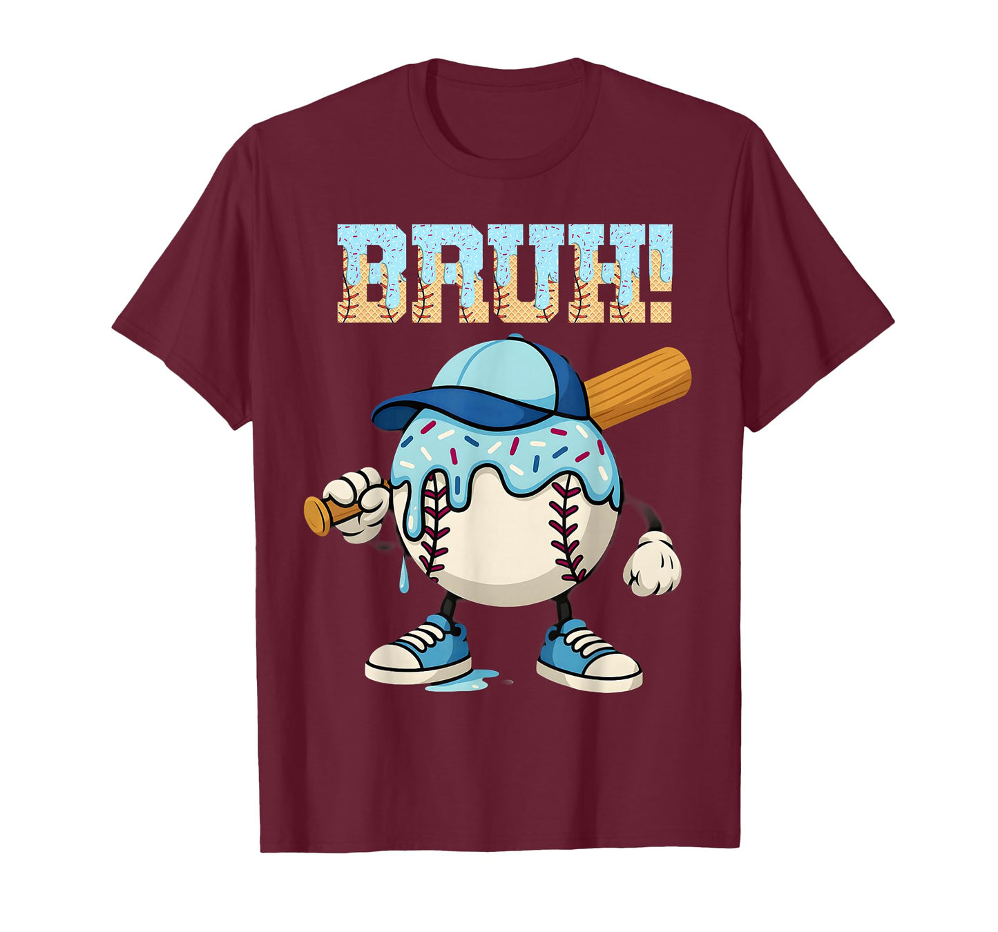 Bruh Ice Cream Baseball Drip Boys Bruh Meme For Son Grandson T-Shirt