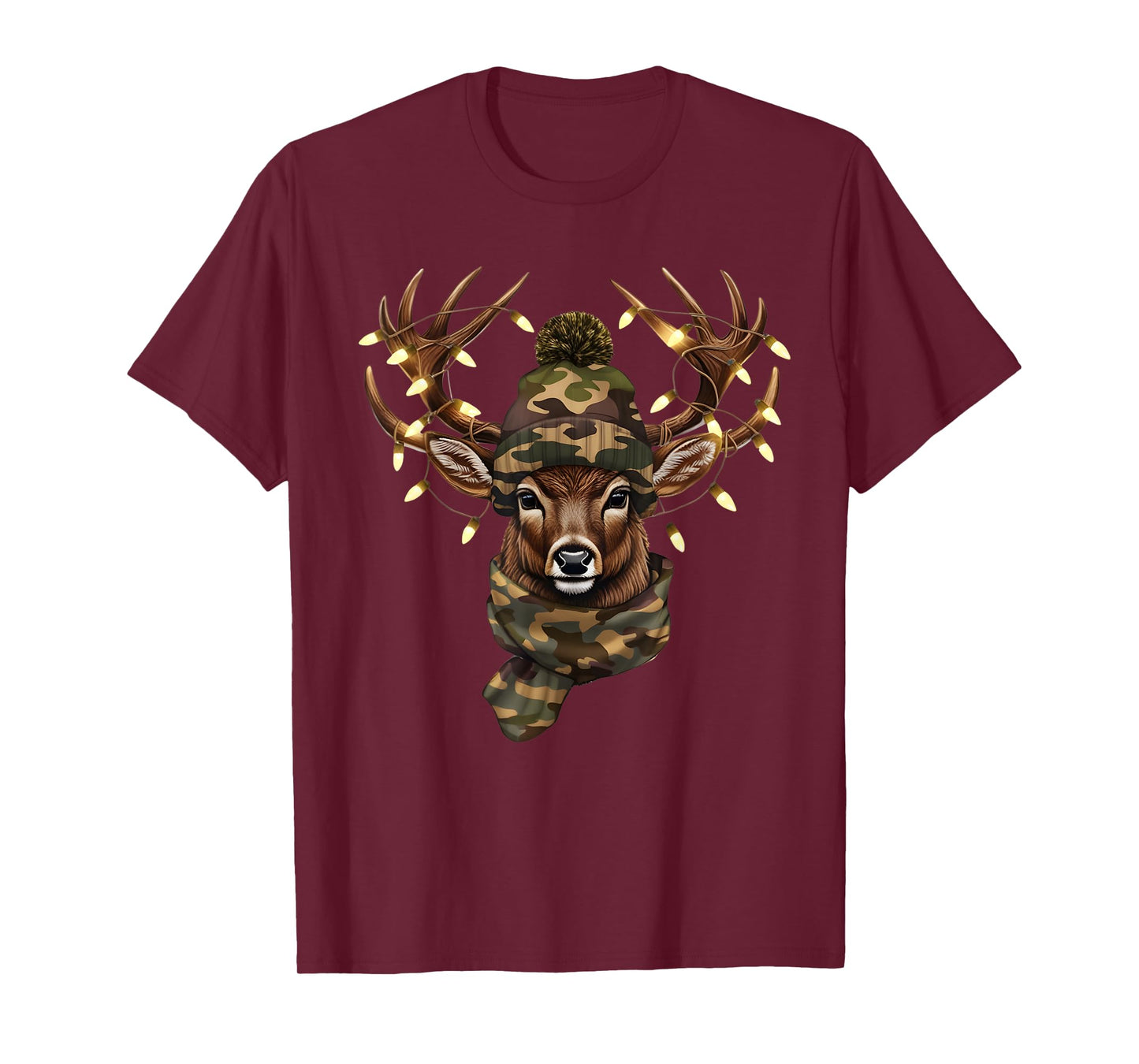 Christmas Camo Deer Hunting Reindeer Deer Xmas Lights T-Shirt