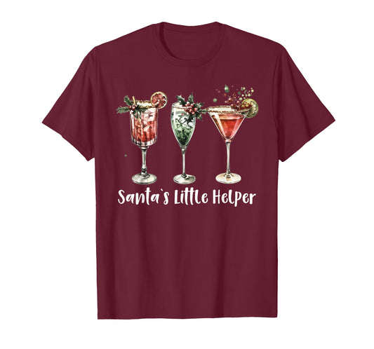 Retro Funny Santa's Little Helper Martini Merry Christmas T-Shirt
