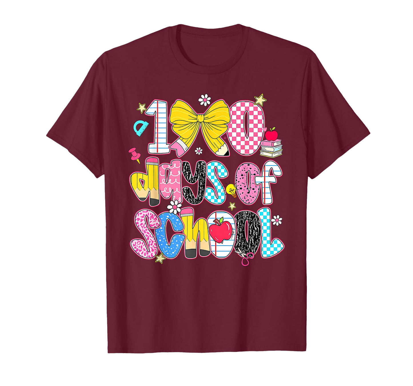Preppy 100 Days Happy 100th Day of School Girls Teacher Kids T-Shirt