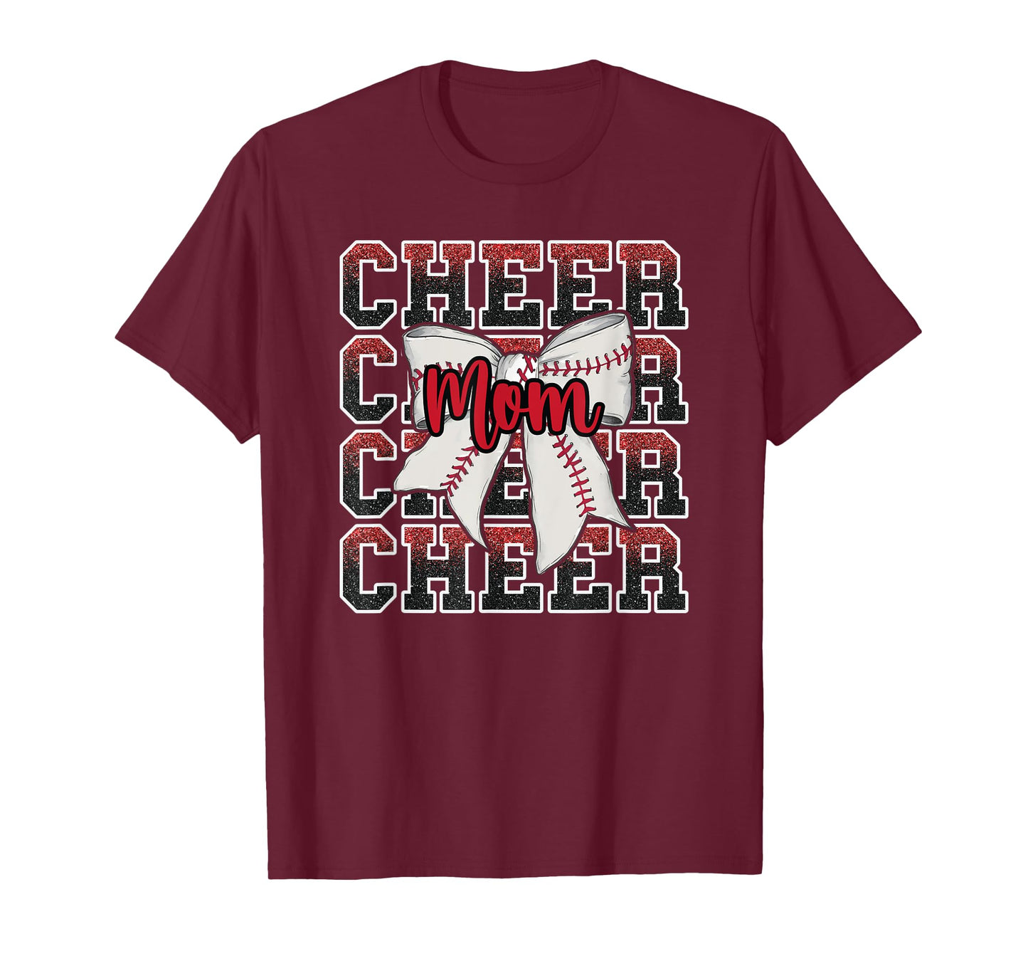 Proud Cheer Mom Coquette Bow Sport Baseball Softball Red T-Shirt