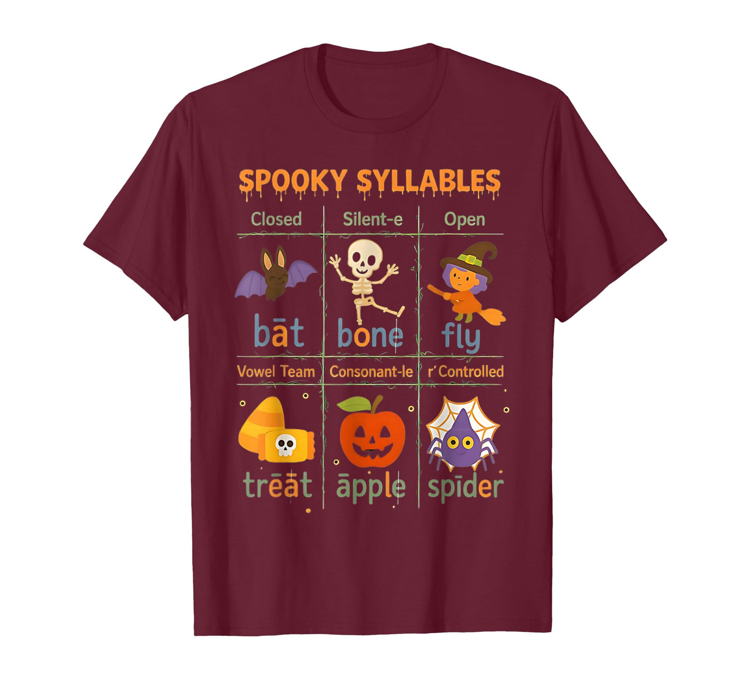 Spooky Syllables Teacher Funny Halloween Educational Kids T-Shirt