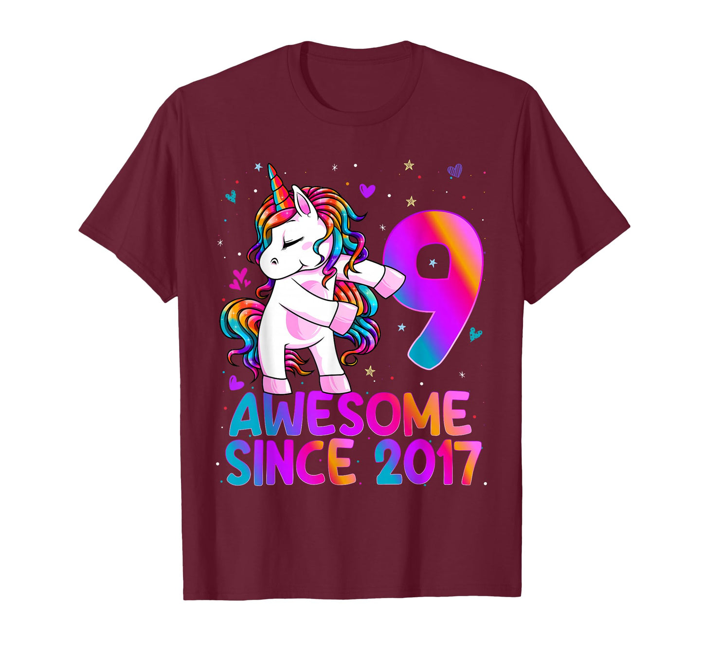 9 Year Old Girl Awesome Since 2017 Unicorn 9th Birthday Girl T-Shirt