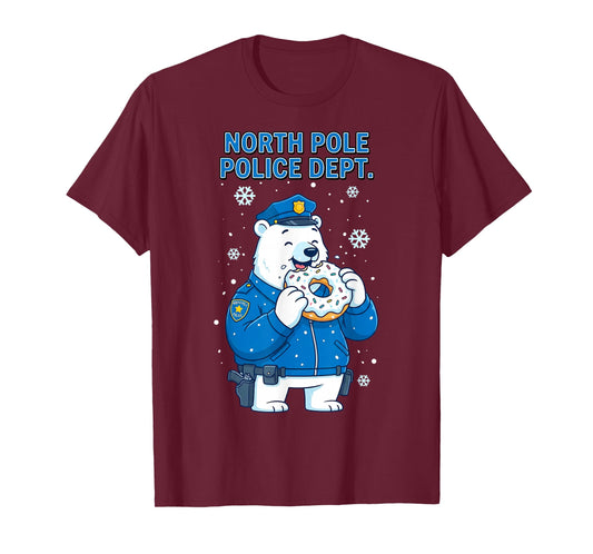 North Pole Police Bear Eating Donut Funny Arctic Officer T-Shirt