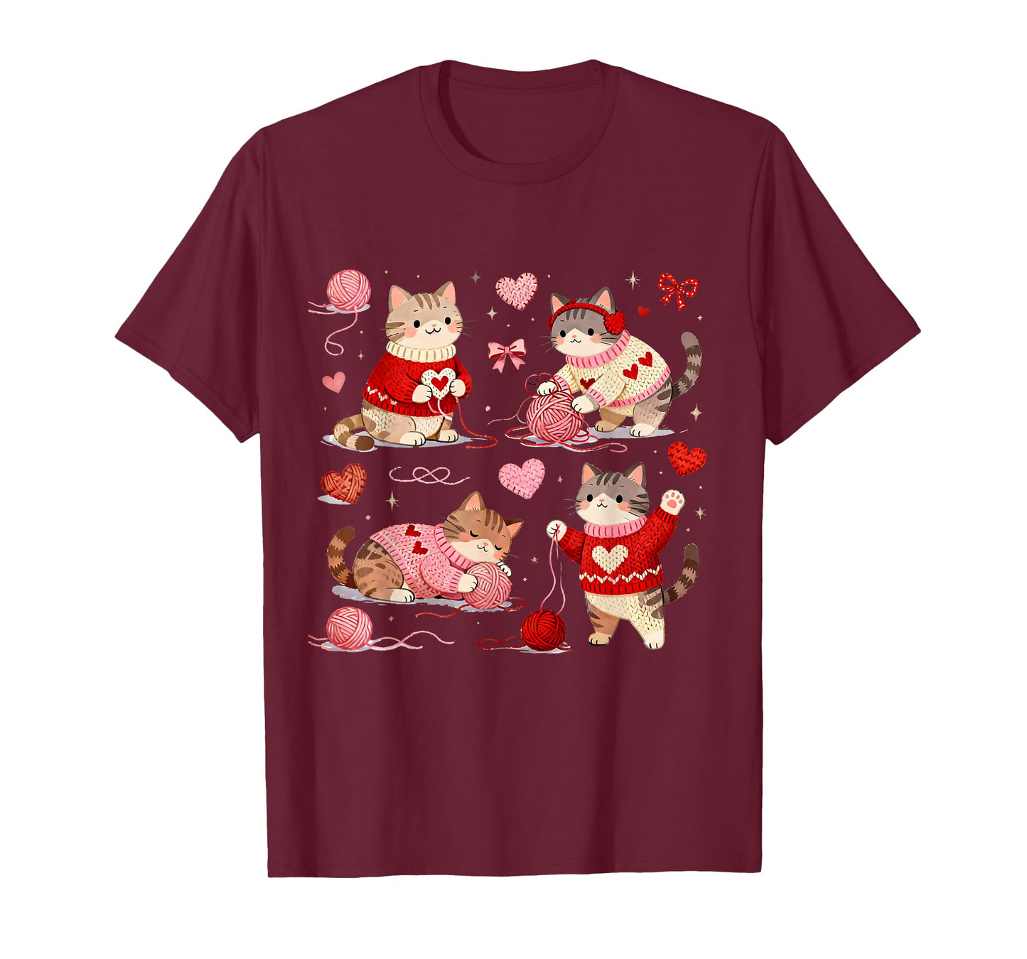 Happy Valentine Cute Crochet Cat Love Design T-Shirt