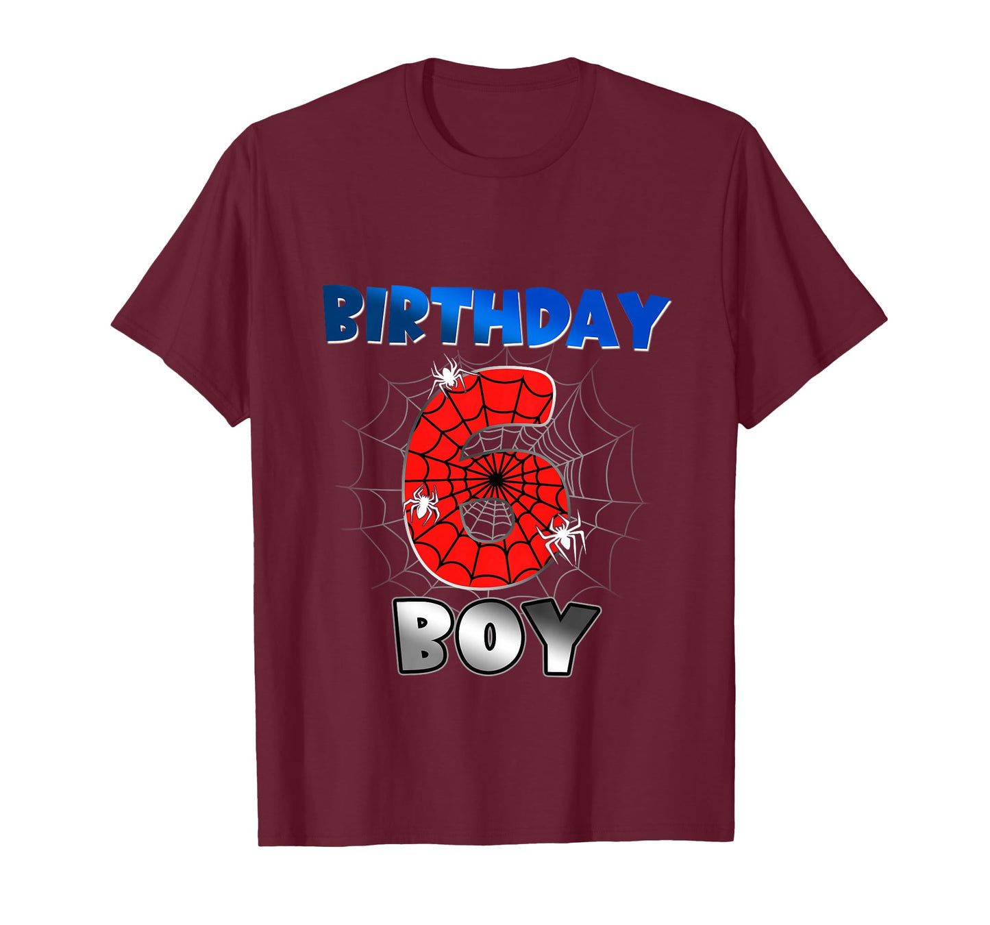 Kids Birthday Boy 6th Birthday Spider Theme Party 6 Year Old Boys T-Shirt