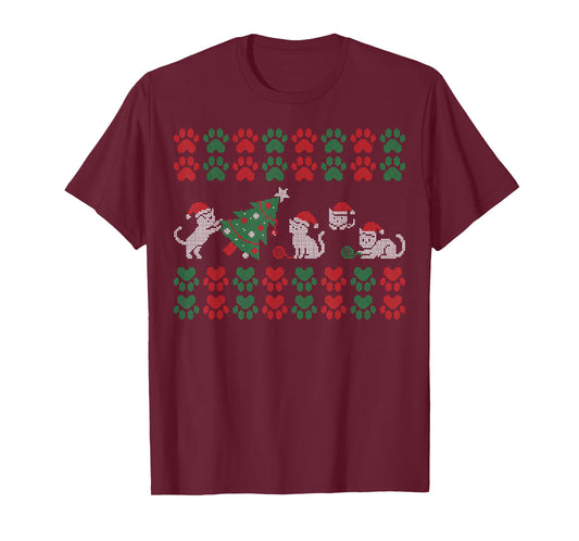 Cat Ugly Sweater Pattern Christmas Knitting T-Shirt