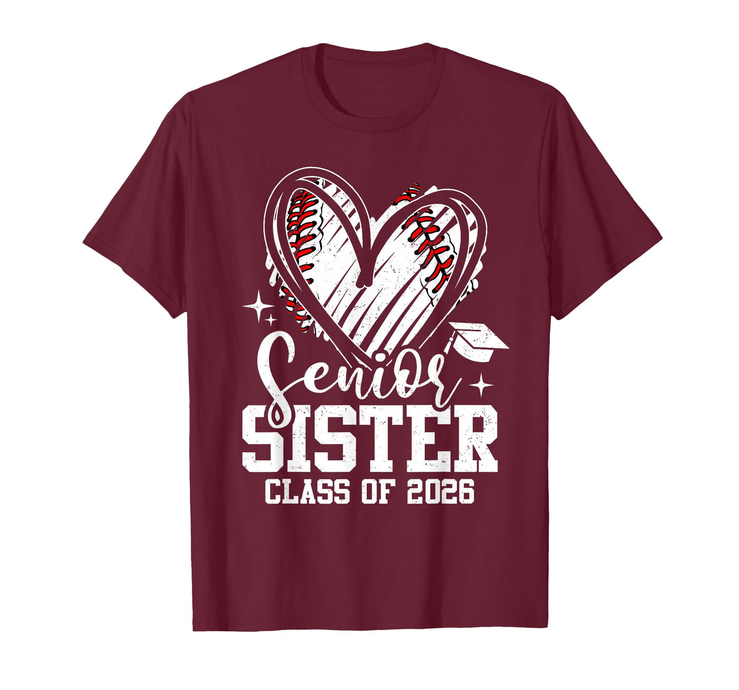 Senior Sister Class of 2026 Baseball Graduation Heart T-Shirt