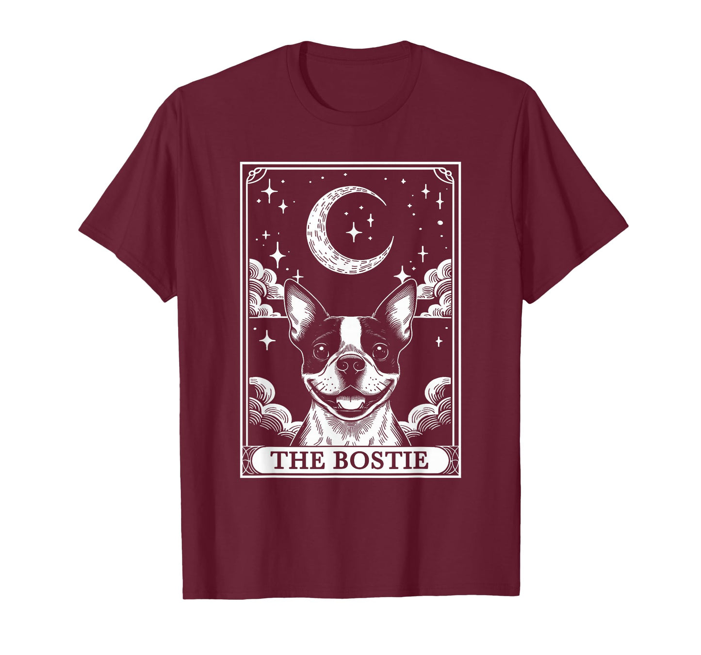 Tarot Card Vintage Crescent Moon Boston Terrier Dog Mom T-Shirt
