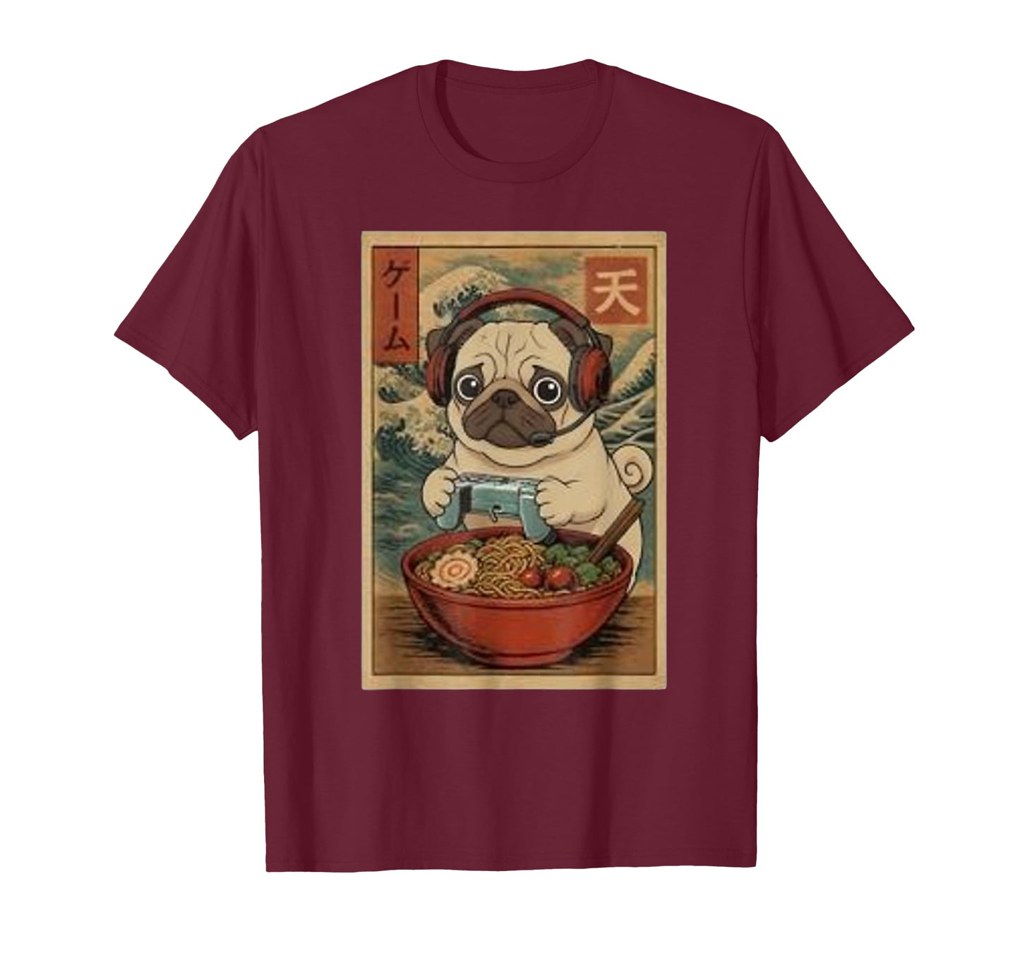 Gamer Pug Funny Ramen Retro Japanese Pug Gaming T-Shirt