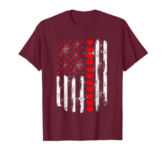 Retro Love Heart Graphic USA American Flag Valentine Men T-Shirt