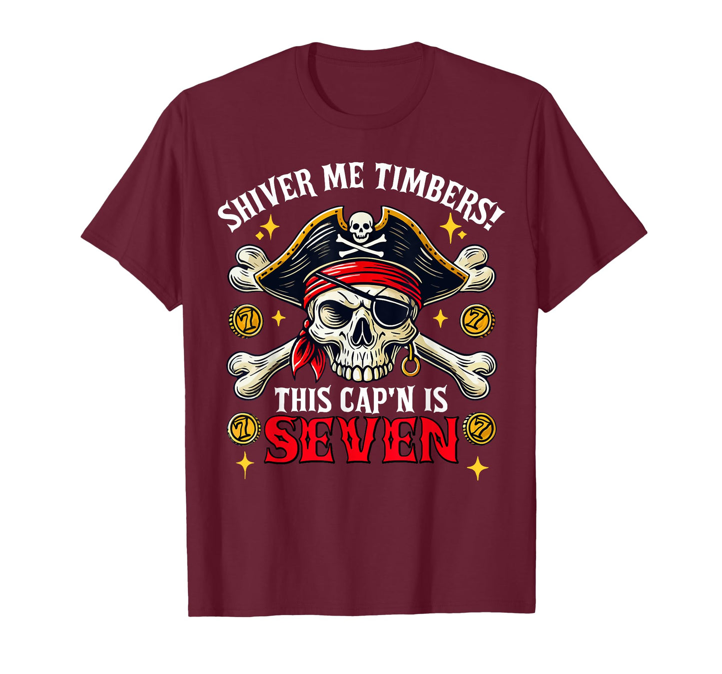 Kids 7 Year Old Pirate 7th Birthday Party Boys Girls Gift T-Shirt