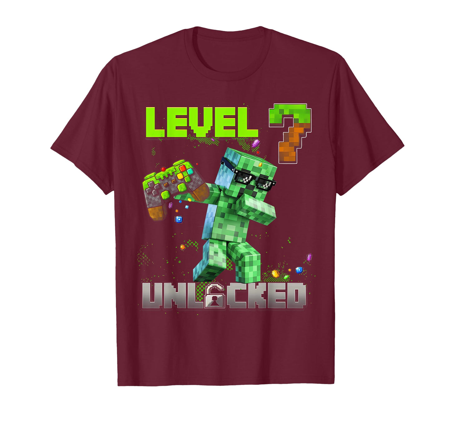 Level 7 Unlocked Funy Birthday Boy Pixel Gamer 7th Birthday T-Shirt