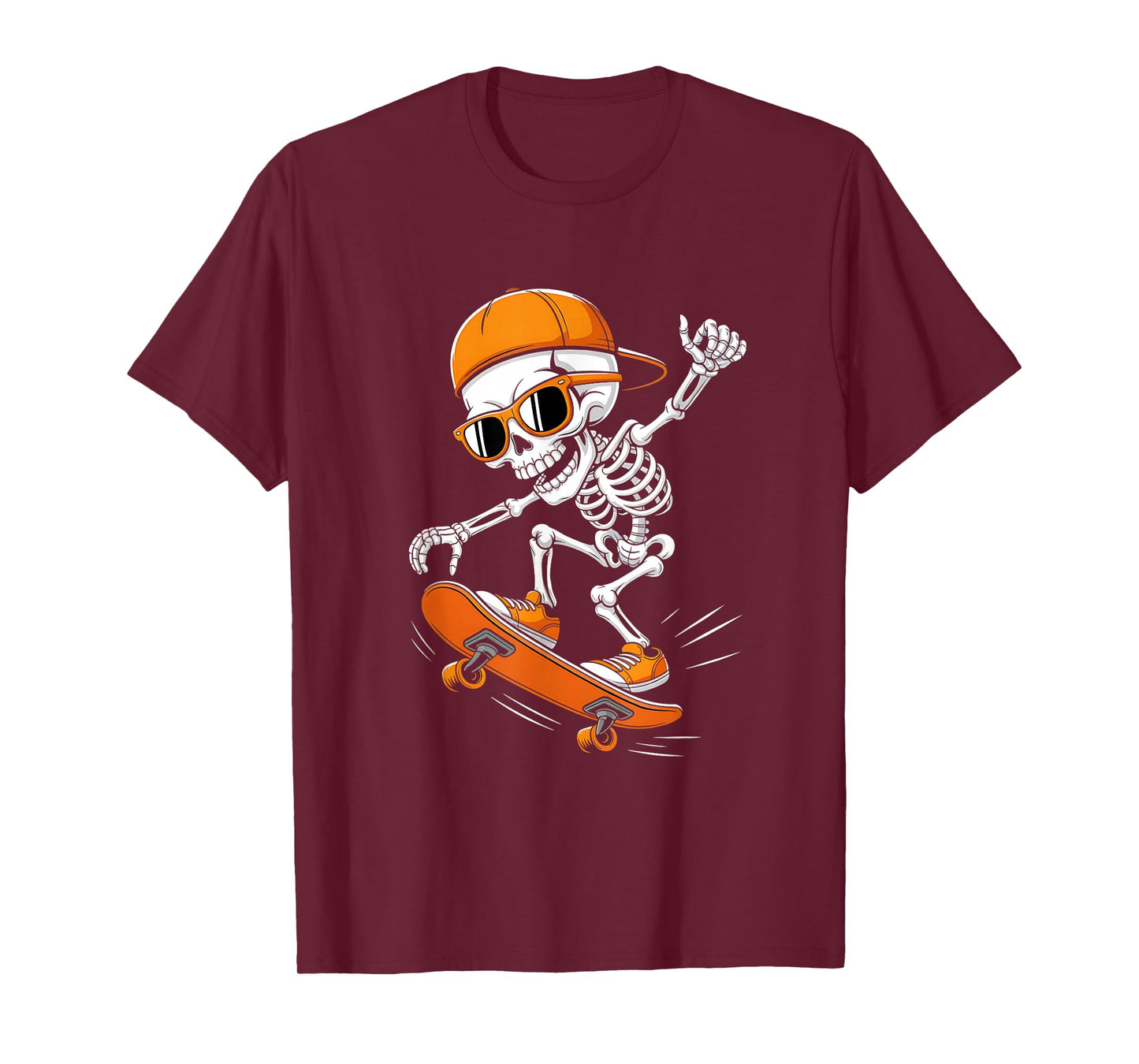 Halloween Skeleton Skateboard Funny Skateboarding Teens Boys T-Shirt