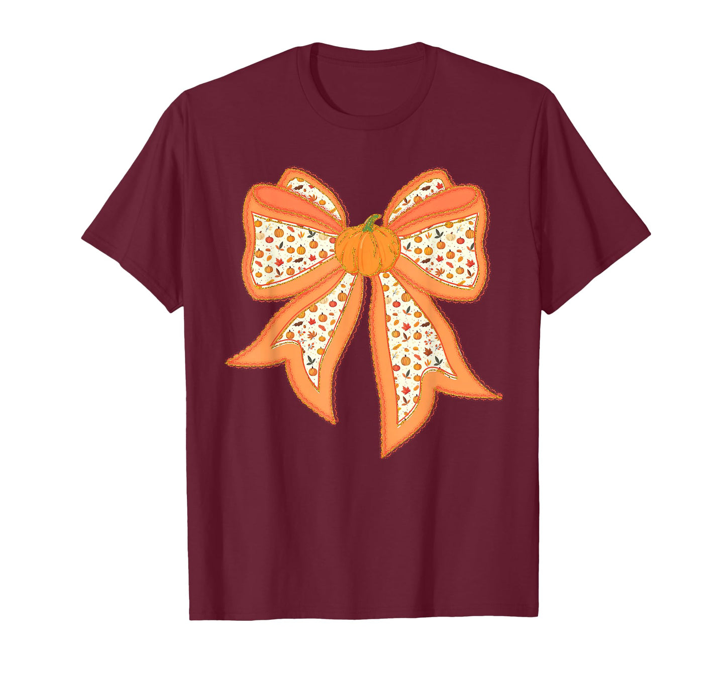 Coquette Bow Pumpkin Thanksgiving Autumn Fall Y'all Leaves T-Shirt
