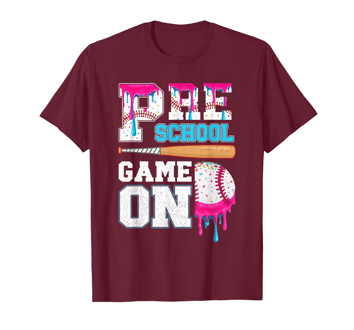 Preschool Back to School Baseball Drip Ice Cream Game On Kid T-Shirt