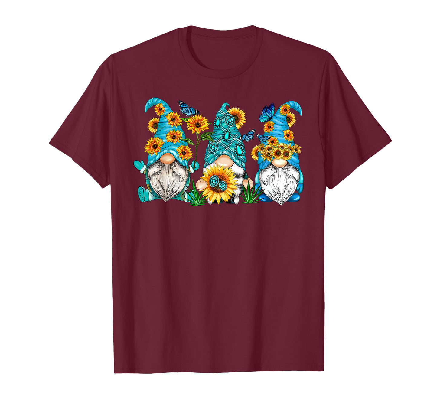 Cute Gnomes With Sunflower Butterfly Gardeners Summer Floral T-Shirt