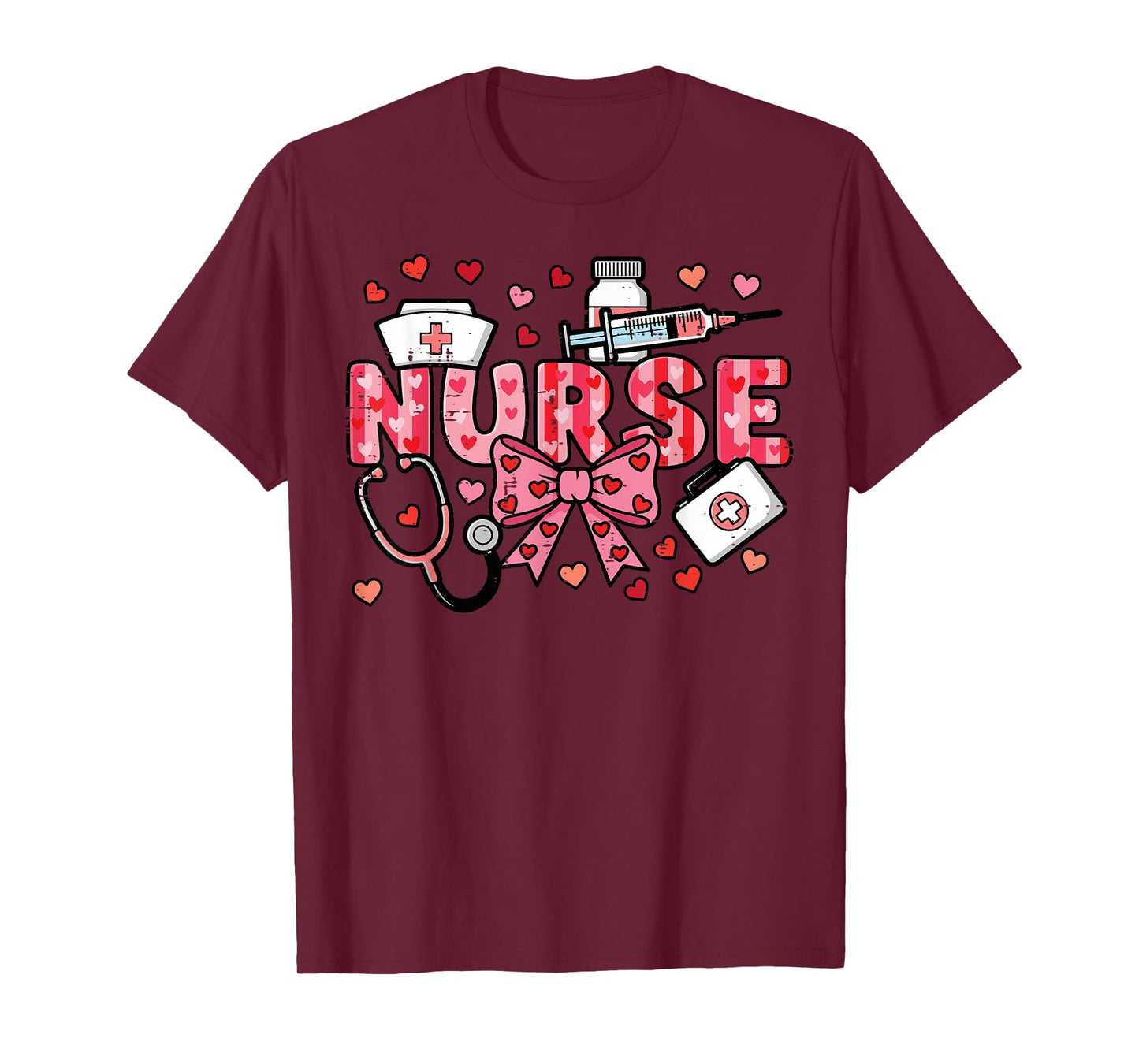 Valentines Day Nurse Plaid Stethoscope Scrub Top Women Men T-Shirt