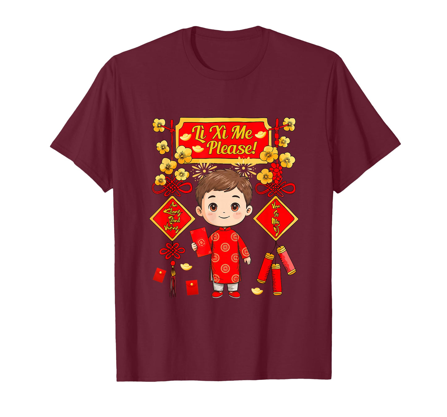 Li Xi Me Please Vietnamese Lunar New Year Kid Boy Ao Dai T-Shirt