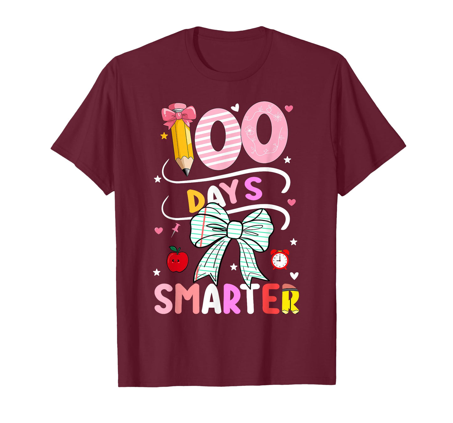 100 Days of School 100 Days Smarter Coquette Bow Girls Women T-Shirt