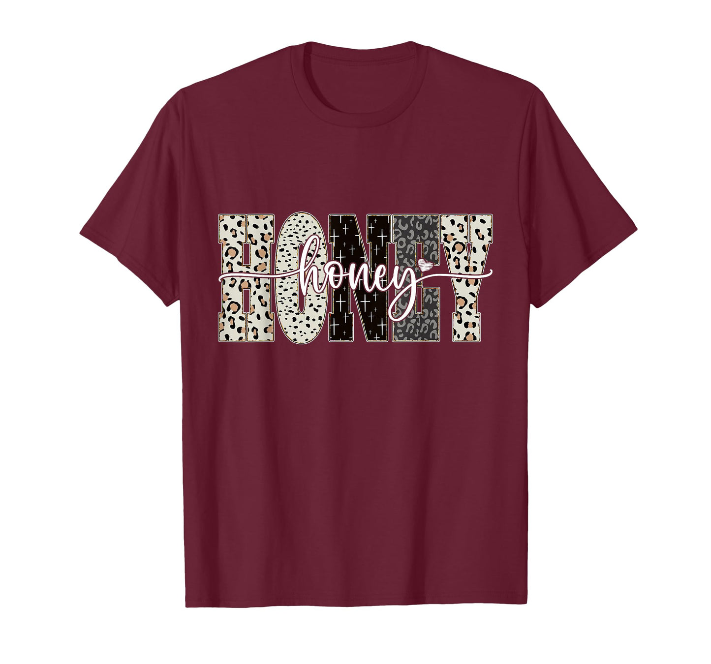 Honey Bible Leopard Cross Faith and Love Christian Women T-Shirt