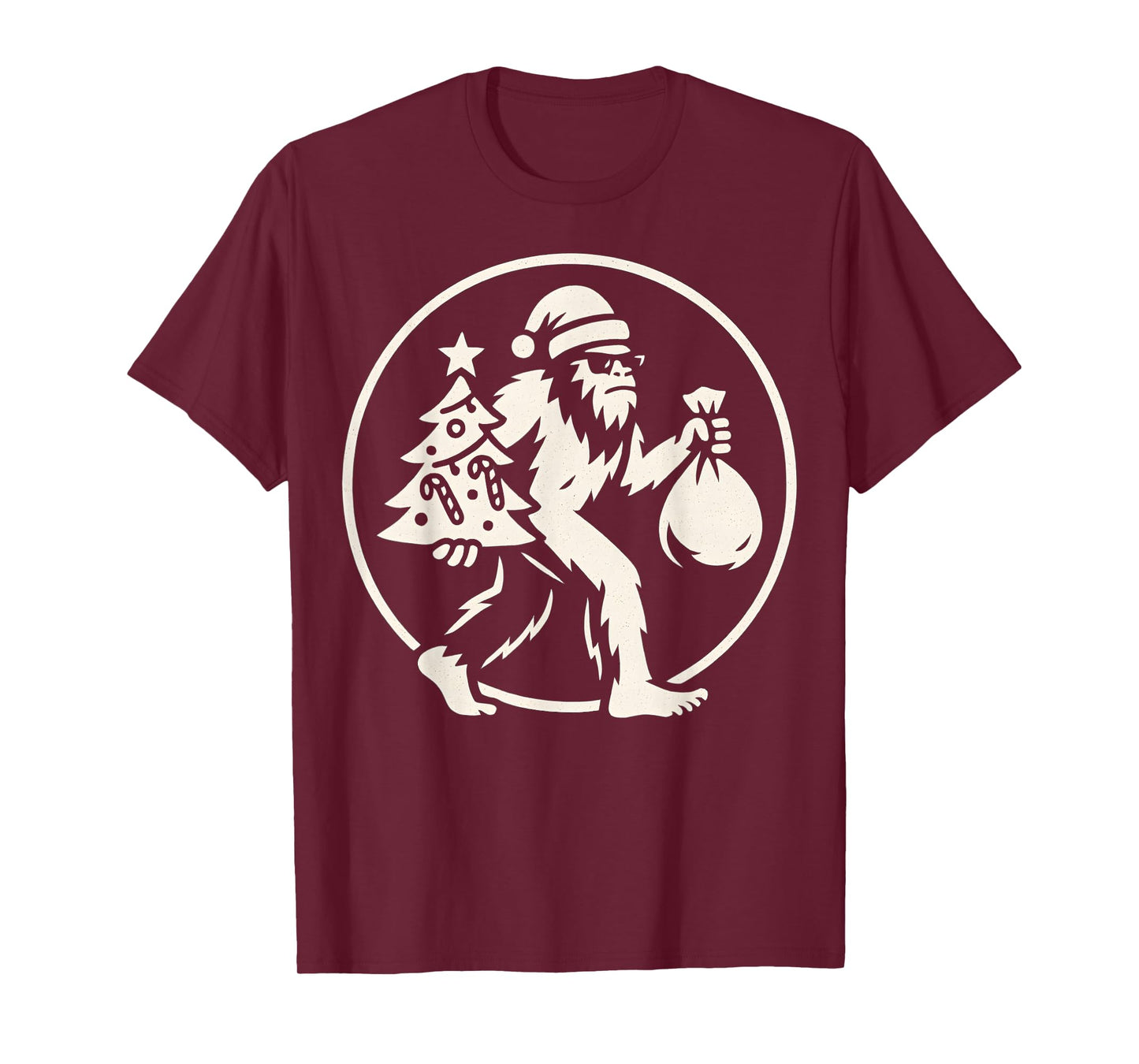 Christmas Bigfoot Carrying Tree and Bag Funny for Christmas T-Shirt