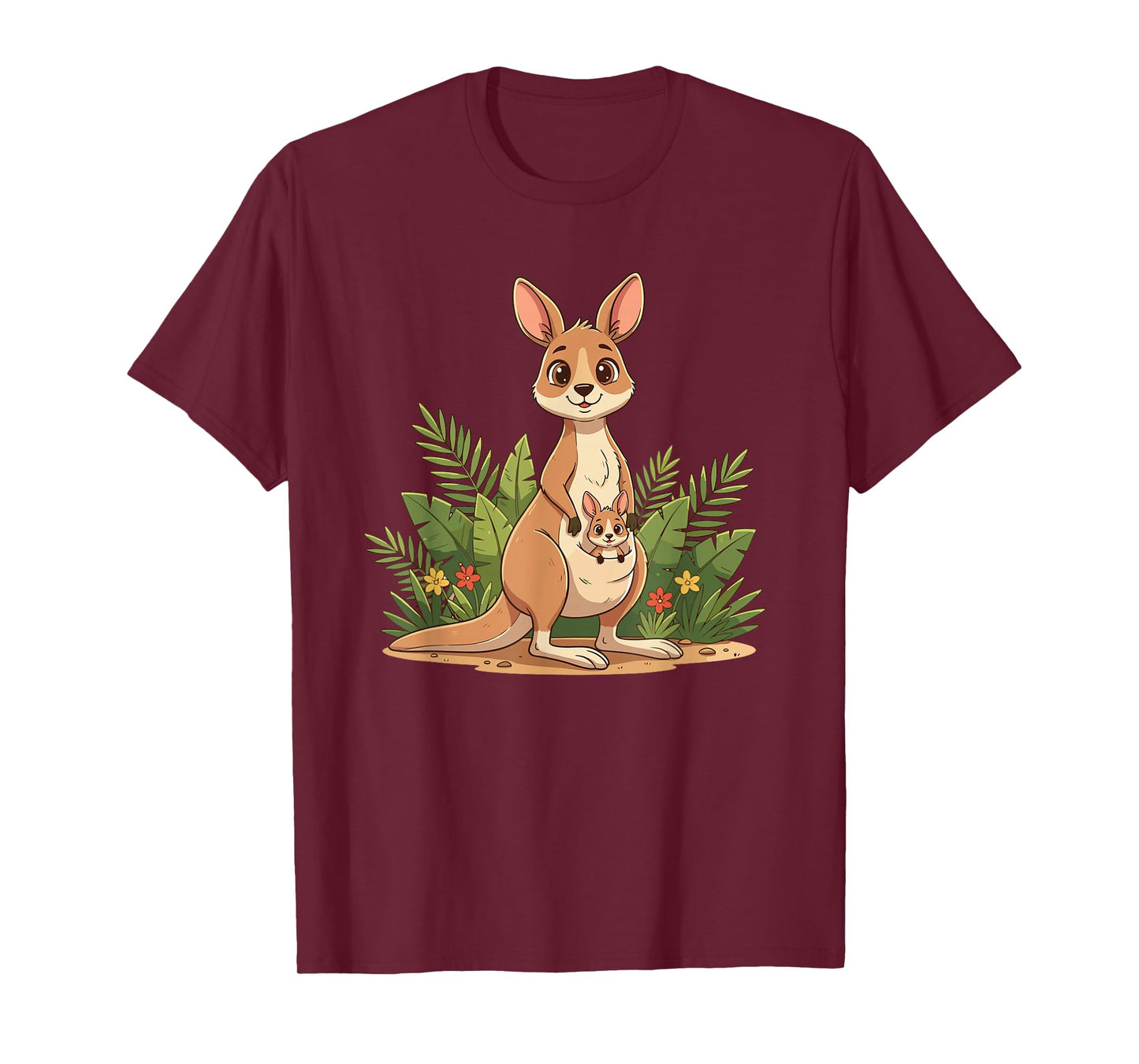 Cute Kangaroo Mom with Baby Joey in Jungle T-Shirt