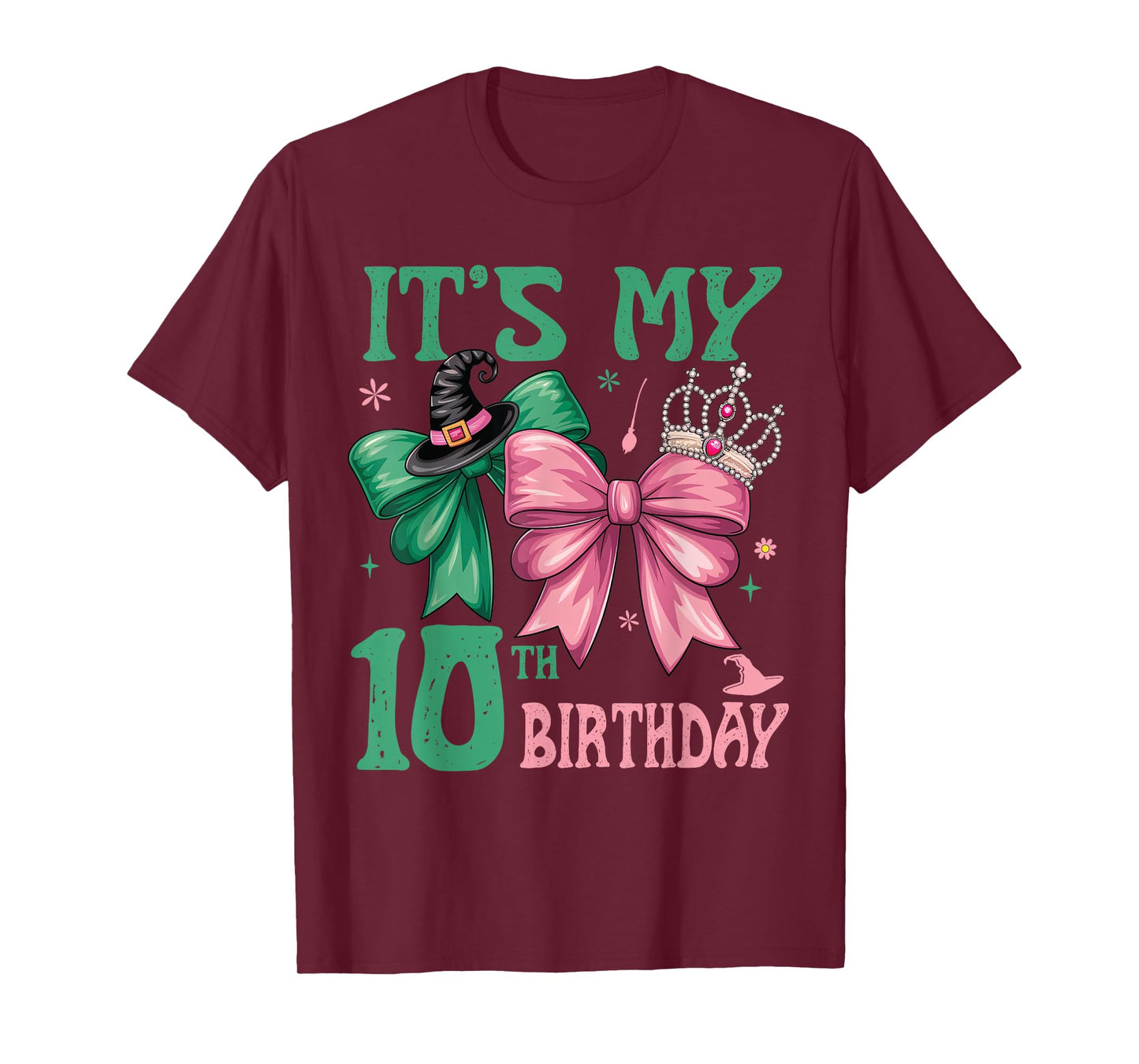 Birthday Girl It's My 10th Birthday Witch Pink And Green T-Shirt