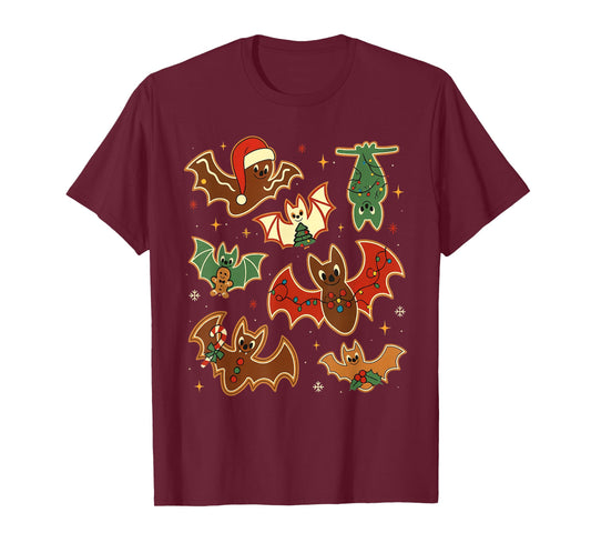 Cute Gingerbread Bats Spooky Christmas Cookie Merry Batmas T-Shirt
