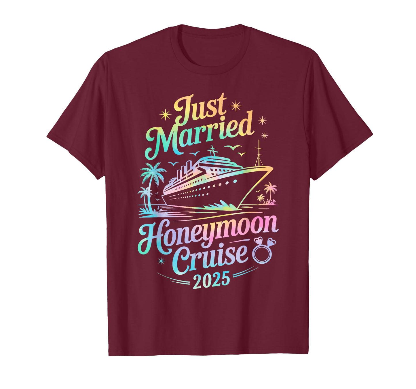 Cute Just Married Honeymoon Cruise 2025 Newlyweds Couples T-Shirt