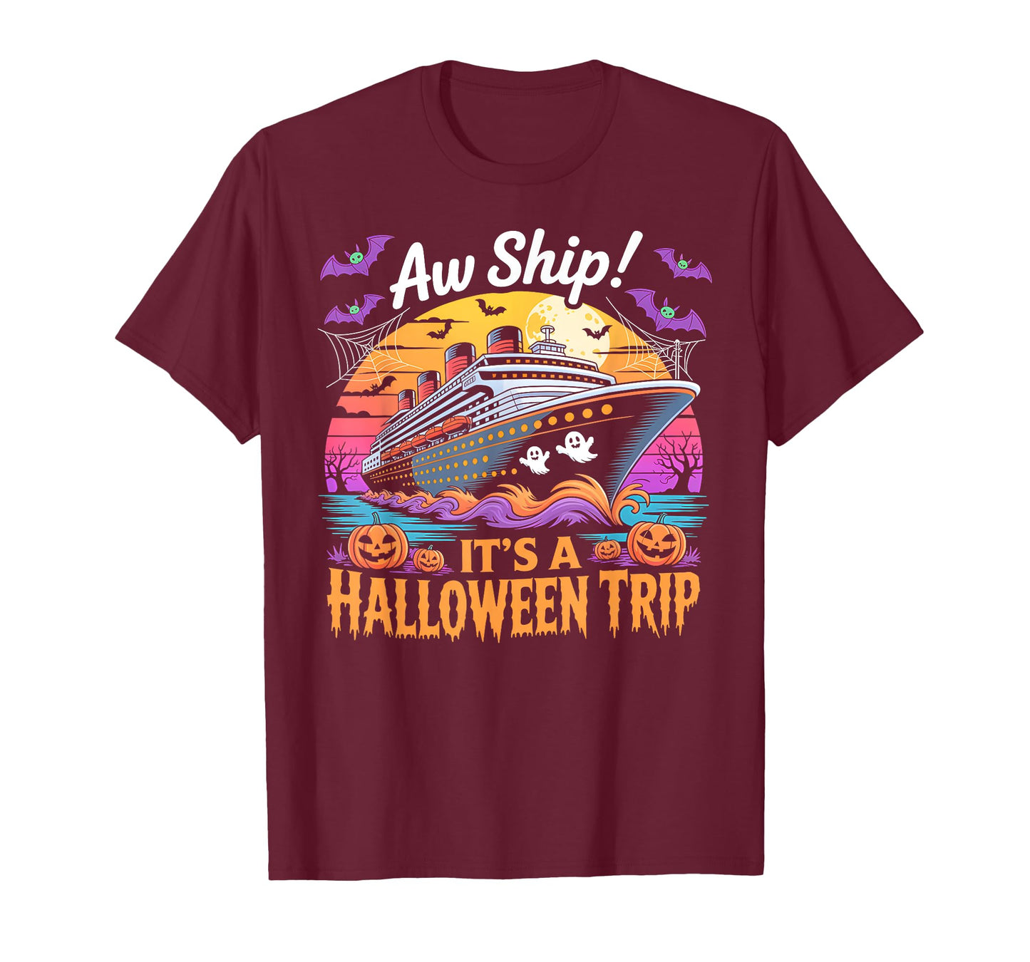Aw Ship It’s a Halloween Trip Funny Cruise Ghost Costume Tee T-Shirt