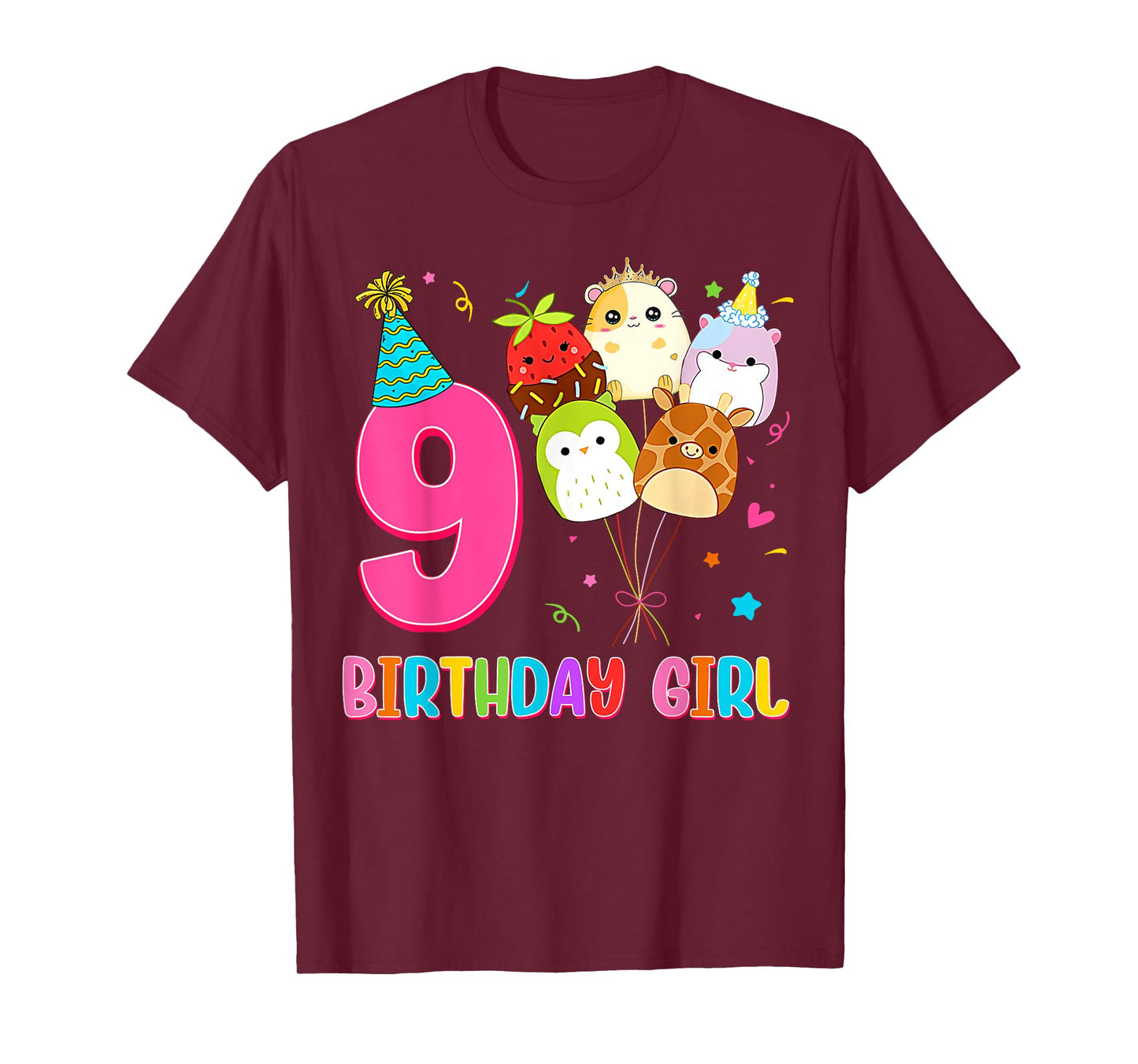 Birthday Girl Squish Squad 9 Years Old Cute 9th Birthday T-Shirt