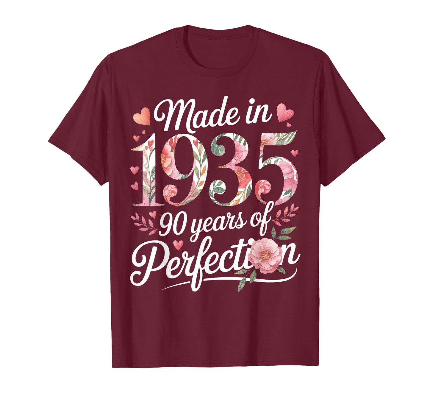Made in 1935 90 Years of Perfection Floral 90th Birthday T-Shirt