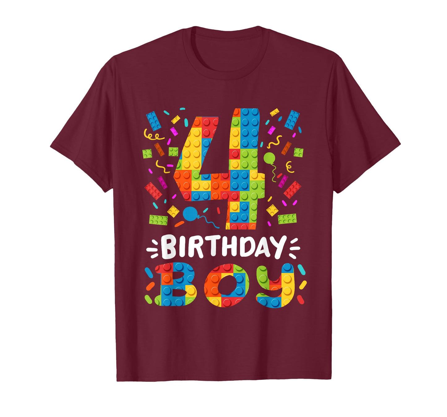 Kids 4 Years Old Building Blocks Builder 4th Birthday Boys T-Shirt